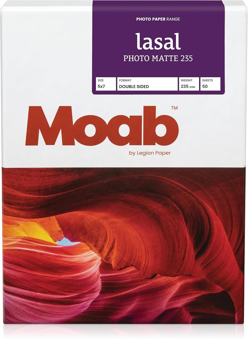 Moab Lasal Photo Matte Double Sided Archival Inkjet Paper, 235gsm, 5x7", 50 Sheets - Image 1